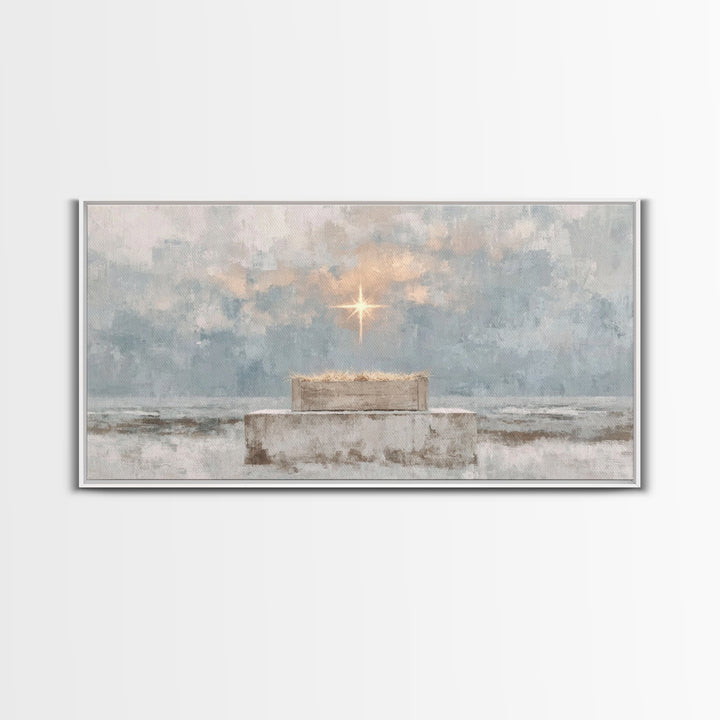 Sacred Nativity Light – Framed Canvas Print – Christian Art Canvas – Christmas Art – Christian Wall Art – Christian Christmas Art – Christi
