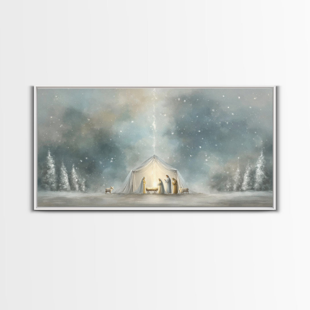 Adoration In Light, Framed Canvas Print, Christian Art Canvas, Christian Christmas Art, Christian Art, Christian Wall Art, Christmas Art