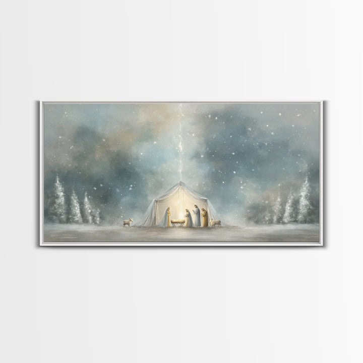 Adoration In Light, Framed Canvas Print, Christian Art Canvas, Christian Christmas Art, Christian Art, Christian Wall Art, Christmas Art