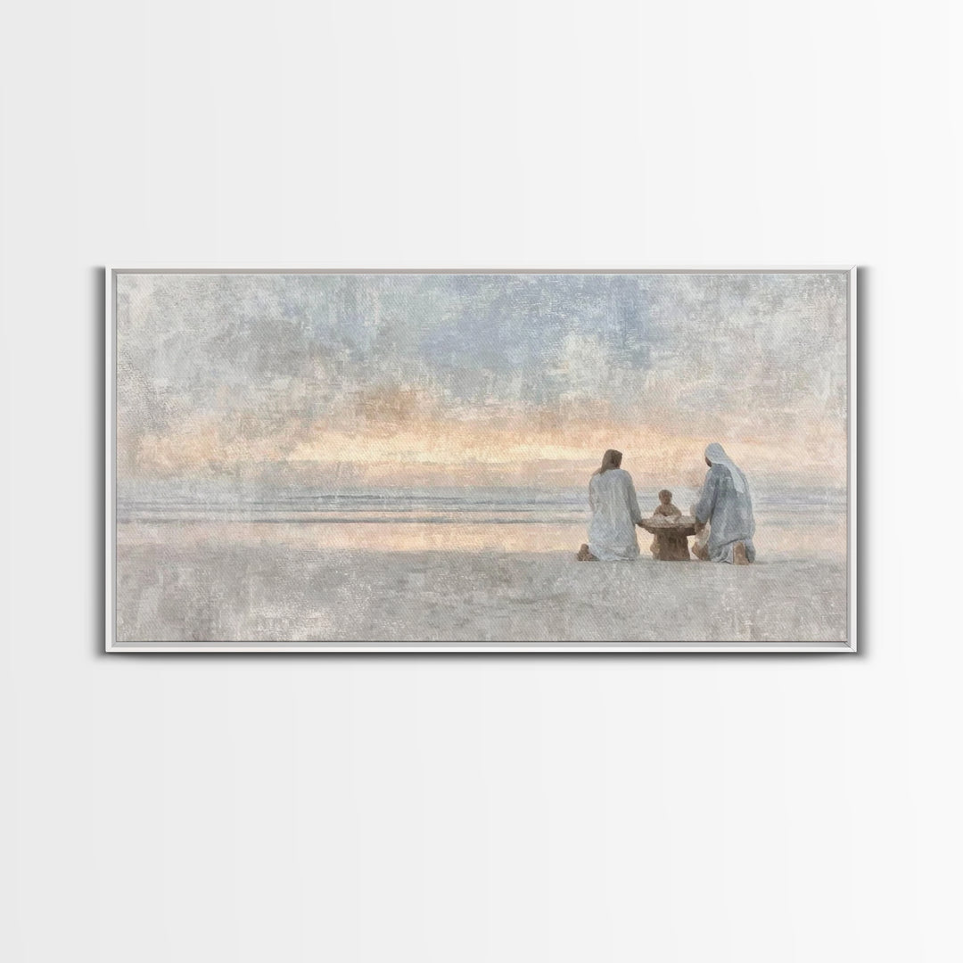 Sandy Nativity – Framed Canvas Print – Christian Art Canvas – Christmas Wall Art – Christian Christmas Art – Christian Decor For Home – Chr