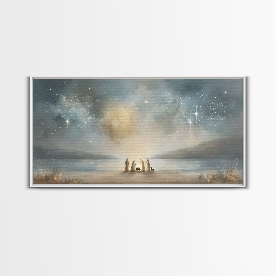 Shoreline Miracle – Framed Canvas Print – Christian Wall Art – Christian Art Print – Jesus Christmas Art – Christmas Art Framed – Christian