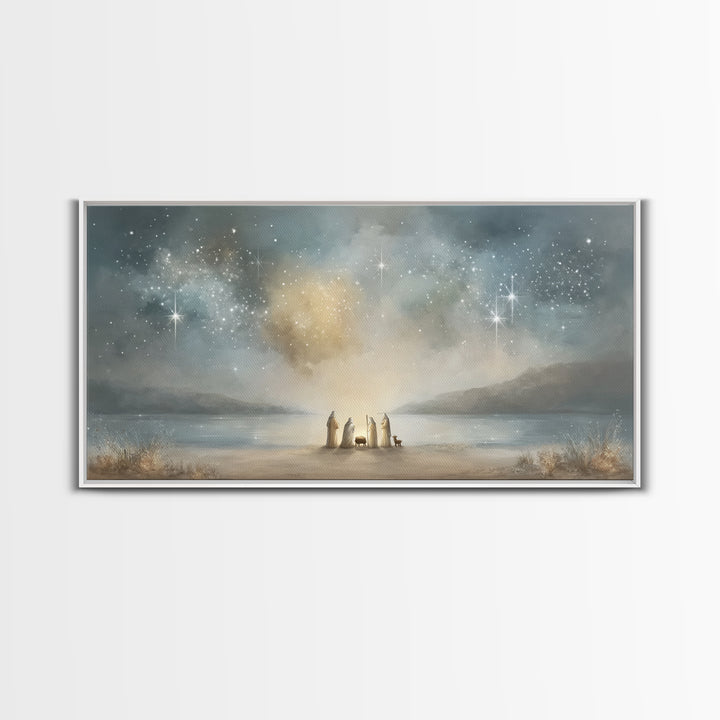 Shoreline Miracle – Framed Canvas Print – Christian Wall Art – Christian Art Print – Jesus Christmas Art – Christmas Art Framed – Christian