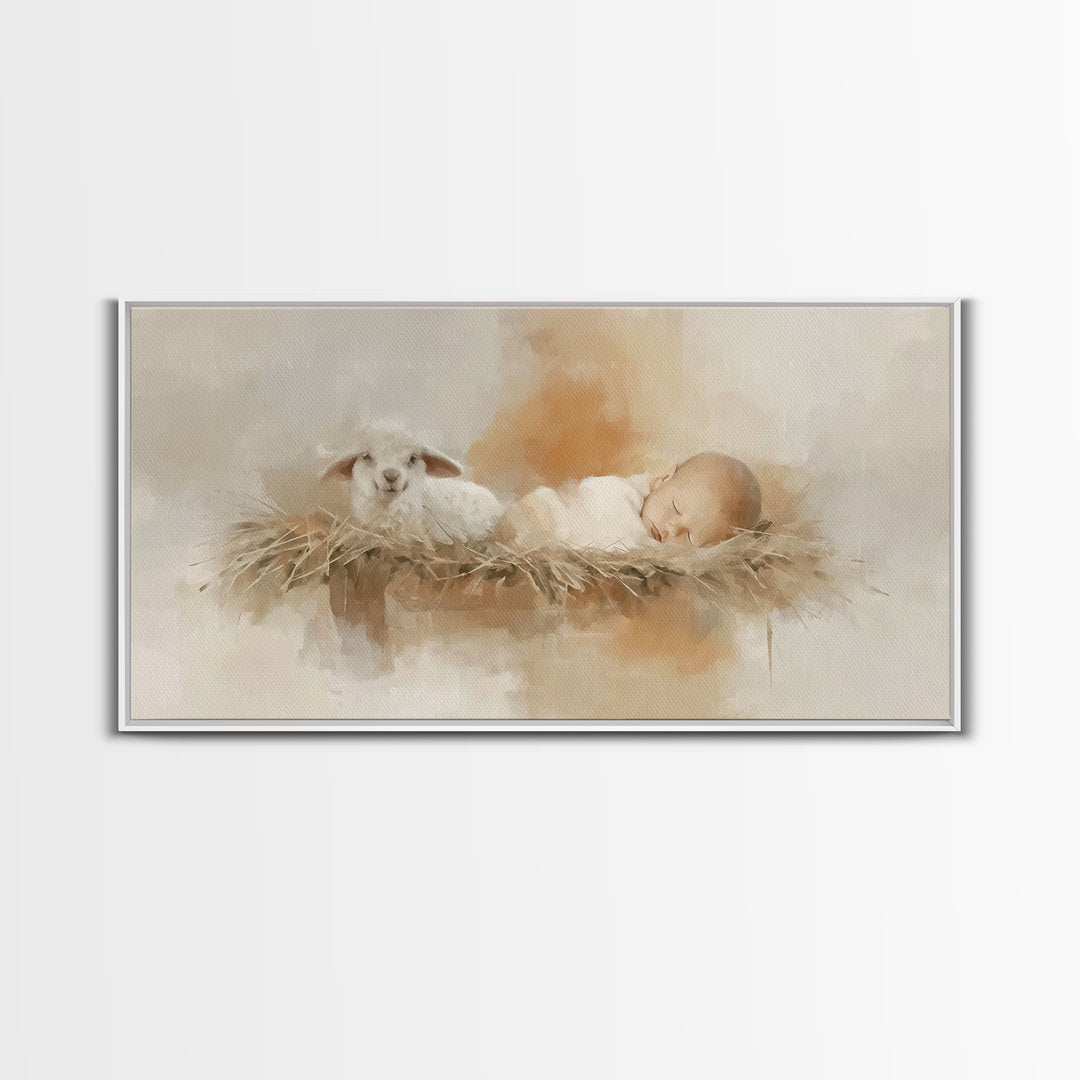 Heaven’s Lamb – Framed Canvas Print – Christian Art Canvas – Christian Wall Art – Christian Christmas Art – Jesus Painting – Christian Art