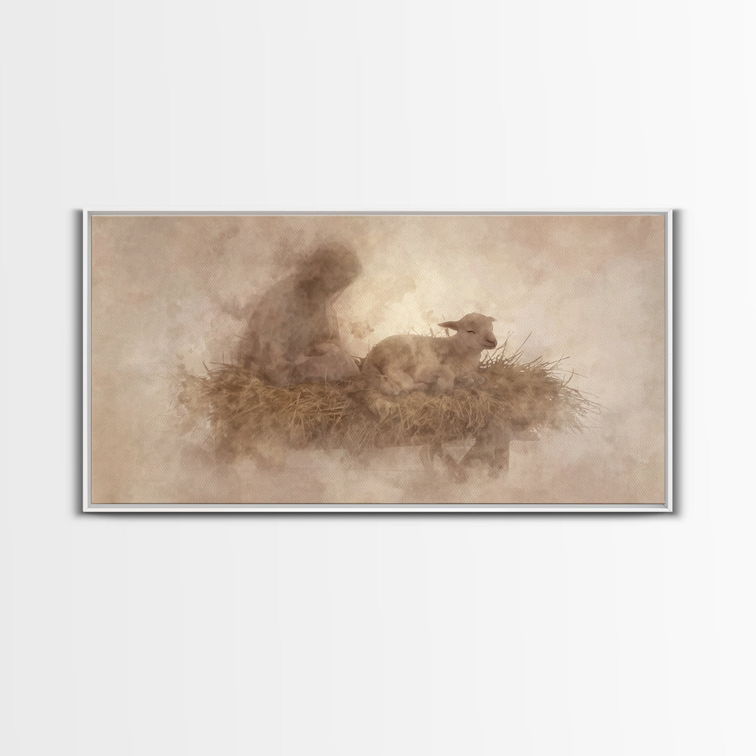 Lamb of Peace – Framed Canvas Print – Christian Wall Art – Christian Art Canvas – Christian Christmas Art – Jesus Painting – Christian Deco