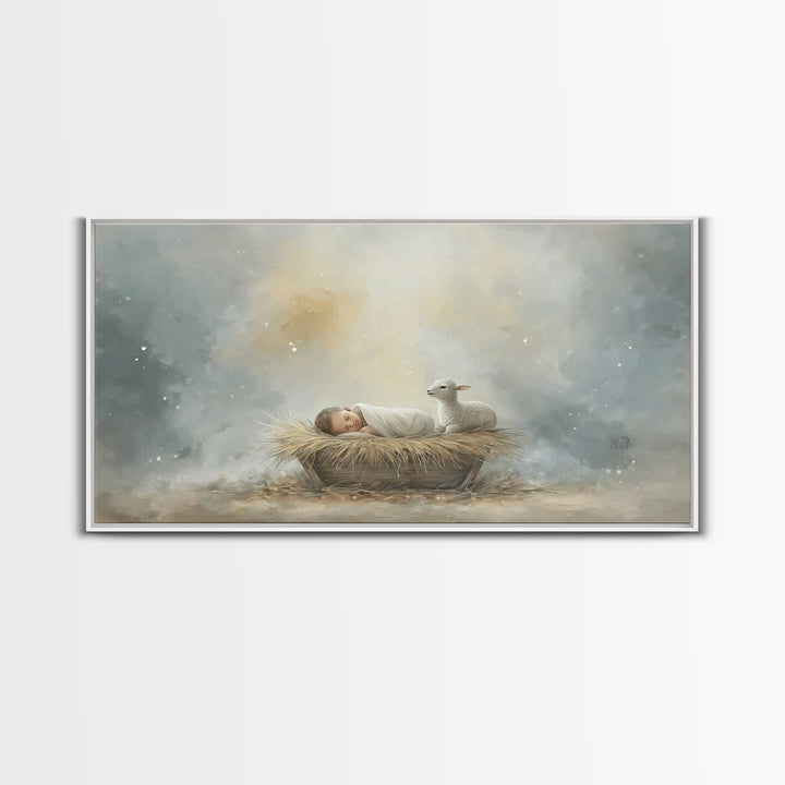 Heaven’s Quiet – Framed Canvas Print – Christian Christmas Art – Christian Wall Art – Christian Art Print – Jesus Painting – Christmas Art