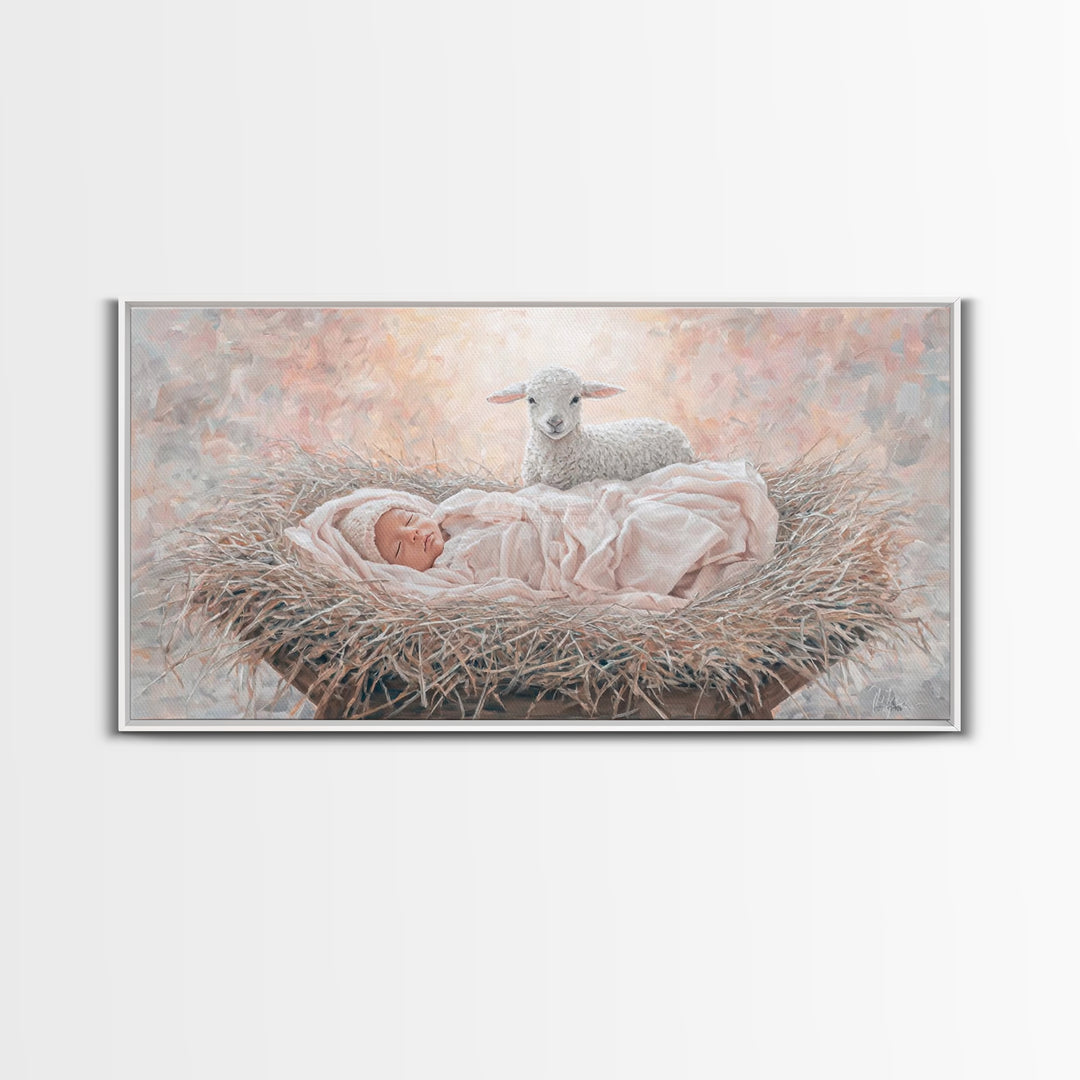 Manger Blessing – Framed Canvas Print – Christian Paintings – Christian Art Canvas – Christmas Wall Art – Christian Christmas Art – Jesus P