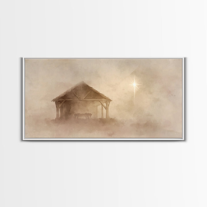 Starlit Stable – Framed Canvas Print – Christian Christmas Art – Christmas Canvas Wall Art – Christian Wall Art – Christian Art Print – Chr