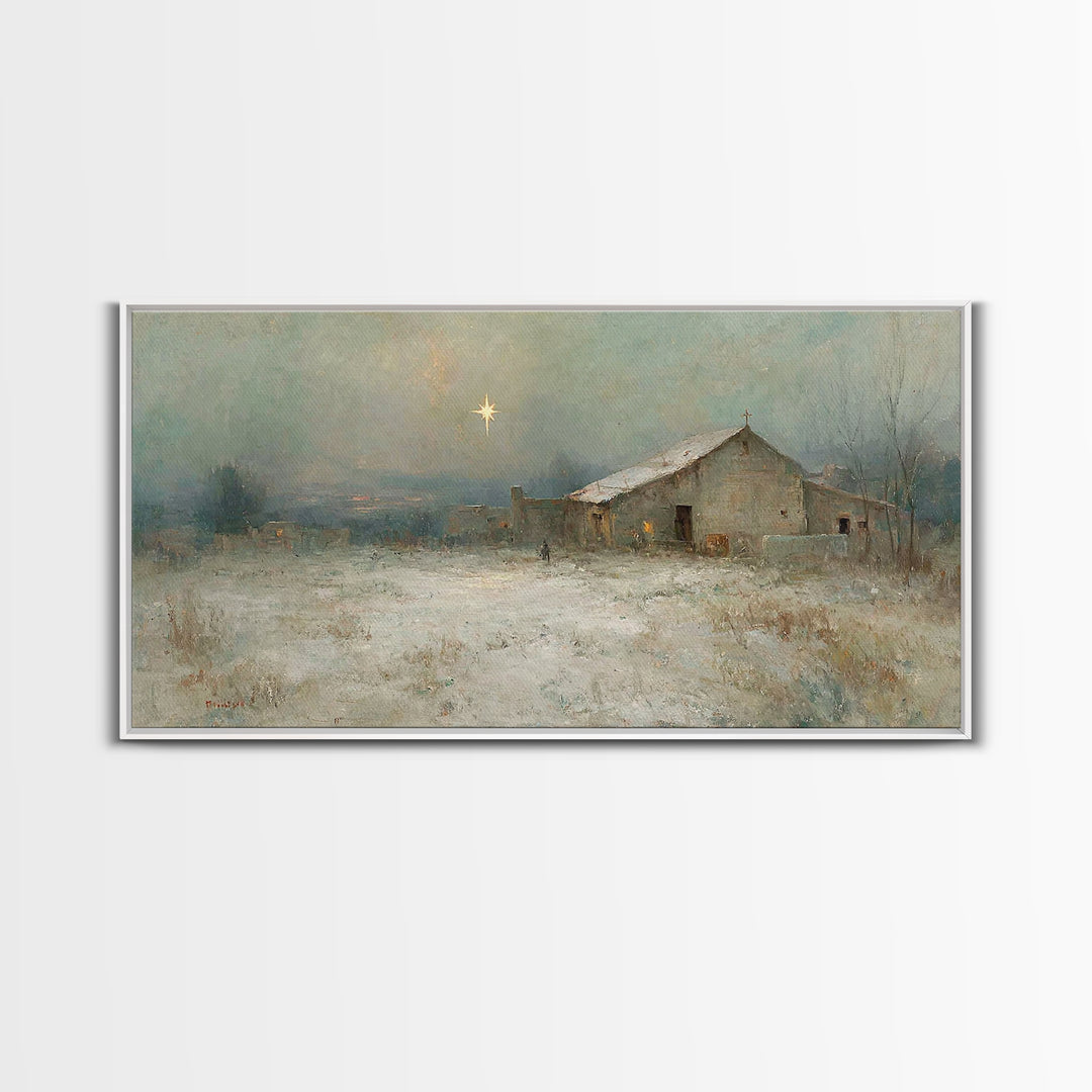 Winter Bethlehem – Framed Canvas Print – Christmas Art Prints – Christian Wall Art – Christian Christmas Art – Vintage Christian Art – Chri