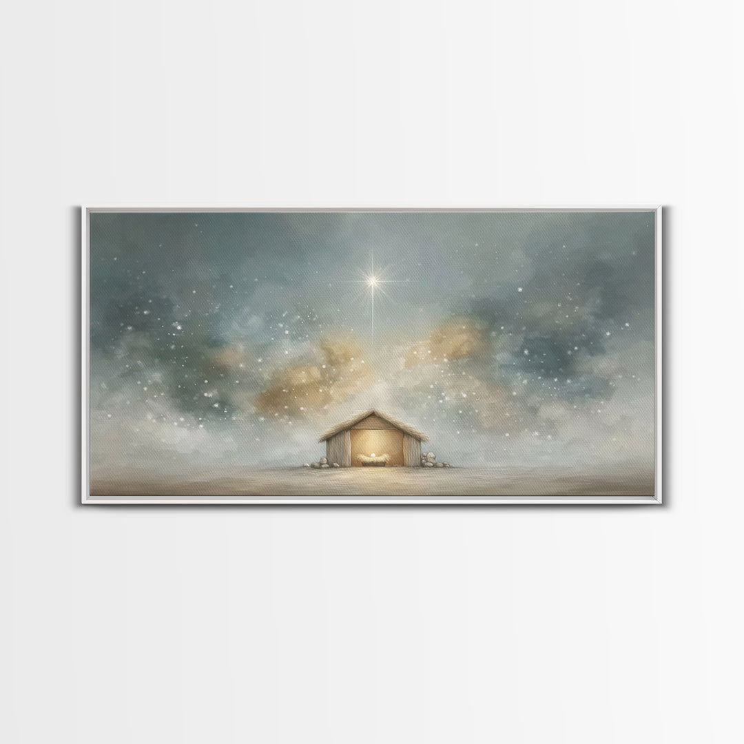 Manger Glory – Framed Canvas Print – Christmas Canvas Wall Art – Christian Christmas Art – Christian Art Print – Christian Wall Art – Frame
