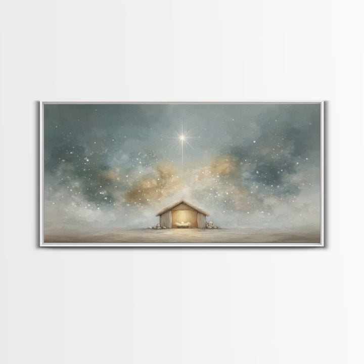 Manger Glory – Framed Canvas Print – Christmas Canvas Wall Art – Christian Christmas Art – Christian Art Print – Christian Wall Art – Frame