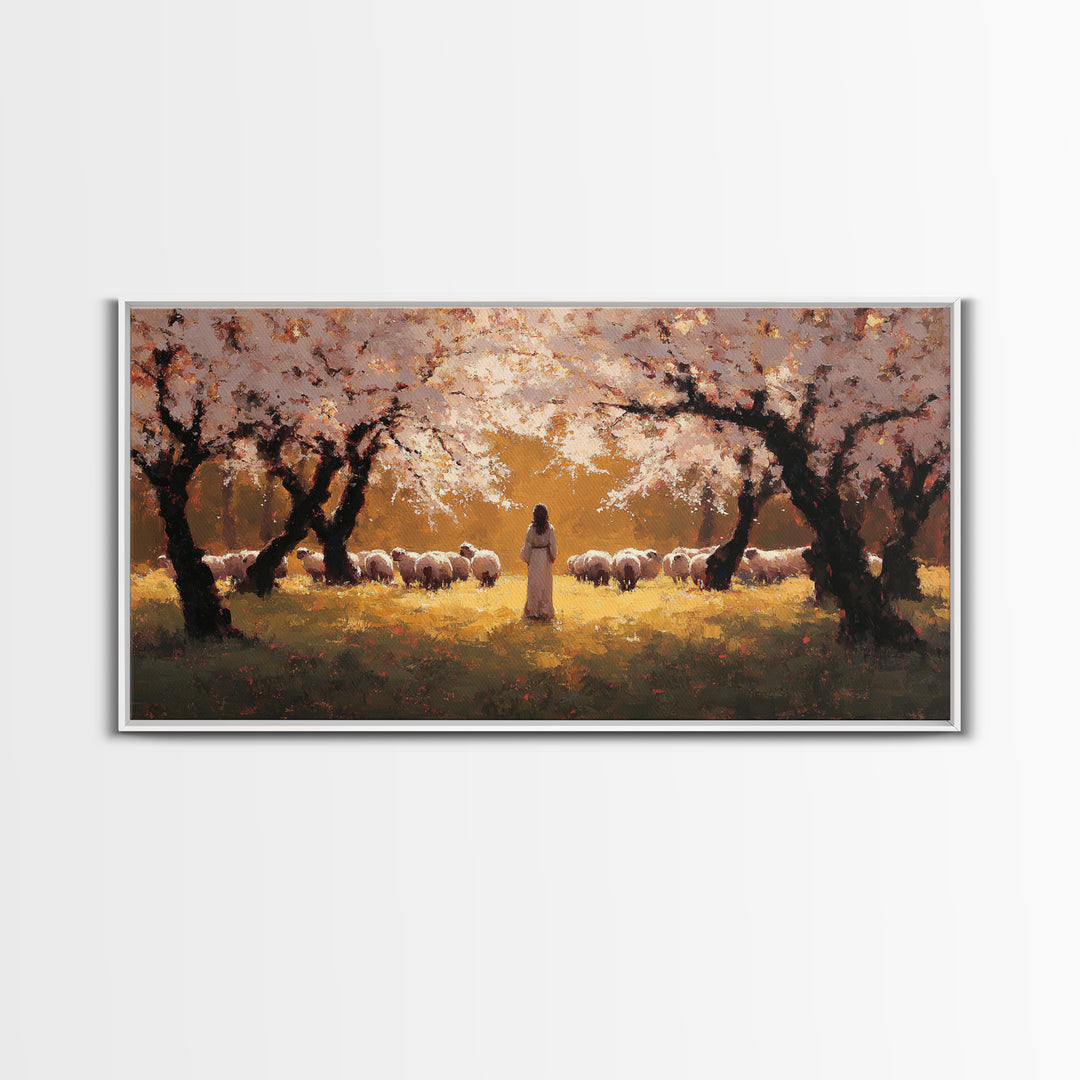 Golden Orchard Peace | Framed Canvas Print | Christian Art | Jesus Painting | Christian Christmas Art | Christian Wall Art