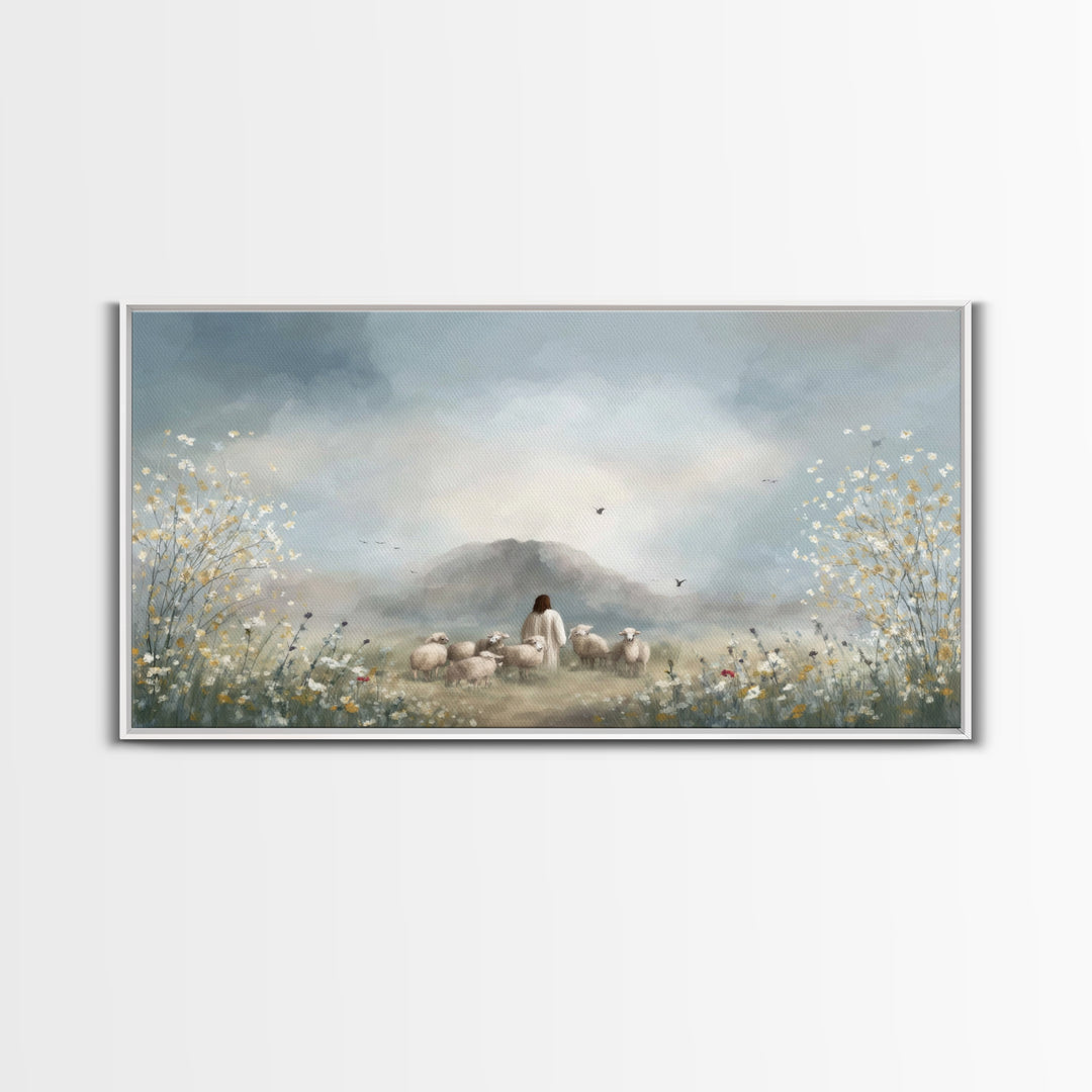 Heavenly Field Stillness, Framed Canvas Print, Christian Christmas Art, Jesus Painting, Christian Wall Art, Art Canvas