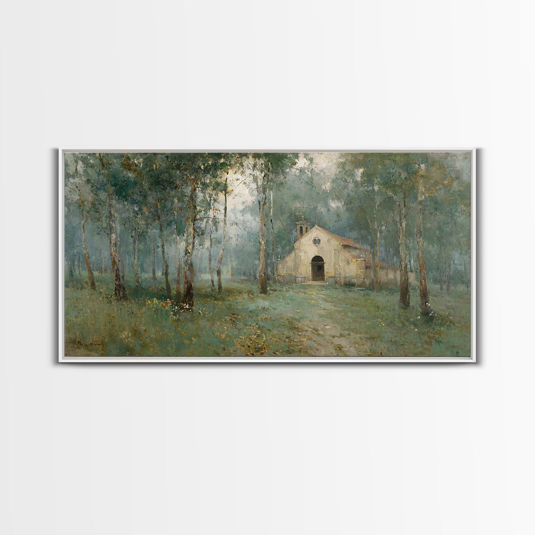 Woodland Chapel Stillness | Framed Canvas Print | Christian Art | Christian Wall Art | Christian Painting | Christian Art Canvas | Christia