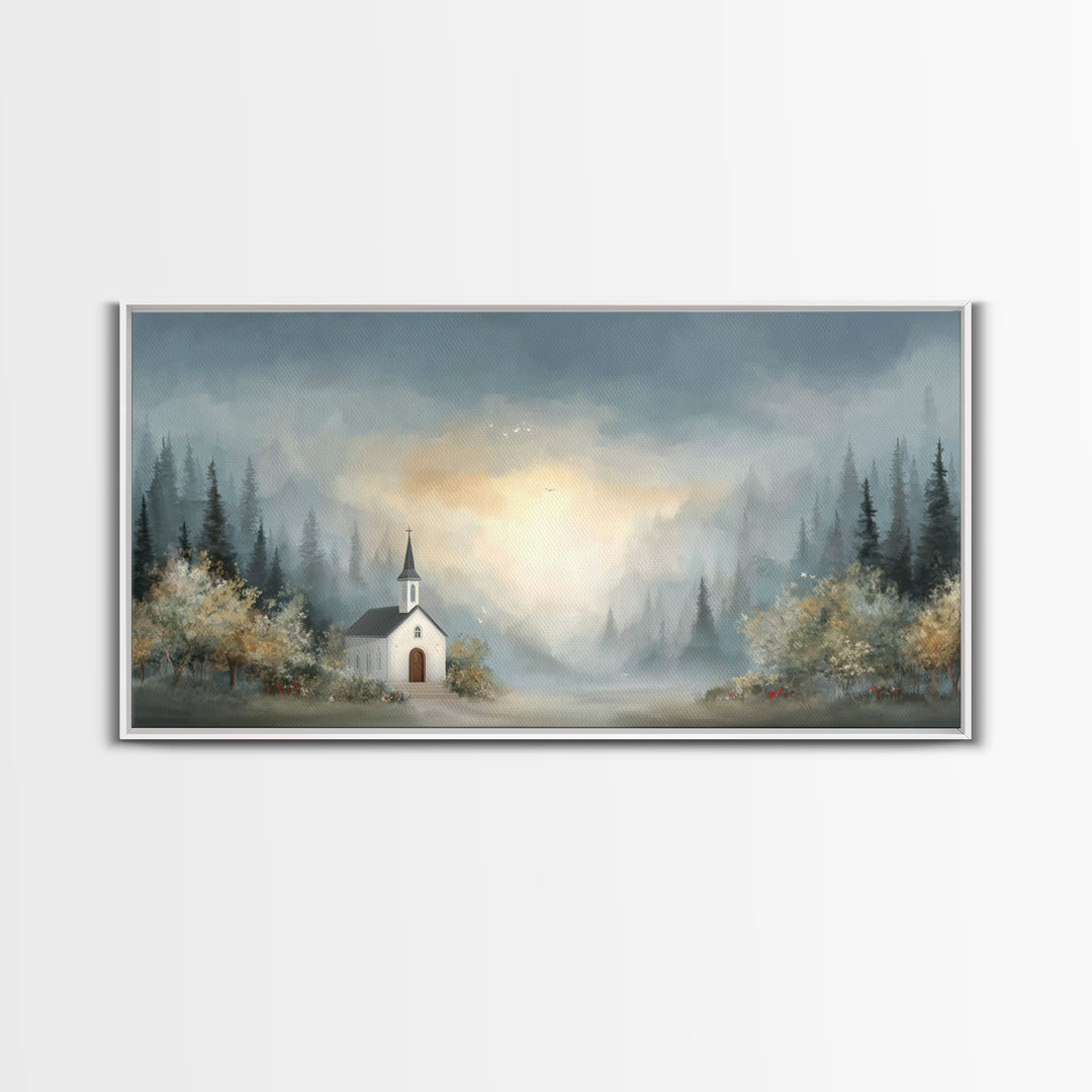 Dawn Chapel Peace – Framed Canvas Print – Christian Art – Christian Wall Art – Christian Art Canvas – Christian Gift – Christian Painting