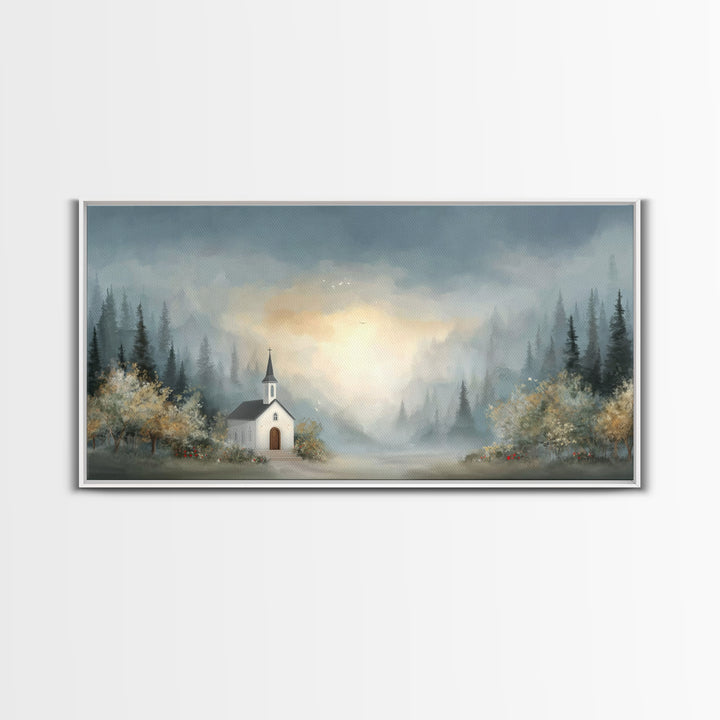 Dawn Chapel Peace – Framed Canvas Print – Christian Art – Christian Wall Art – Christian Art Canvas – Christian Gift – Christian Painting