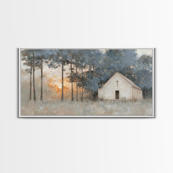 Misty Chapel Blessing, Framed Canvas Print, Christian Painting, Christian Art, Christian Wall Art, Christian Art Canvas, Christian Gift Ide