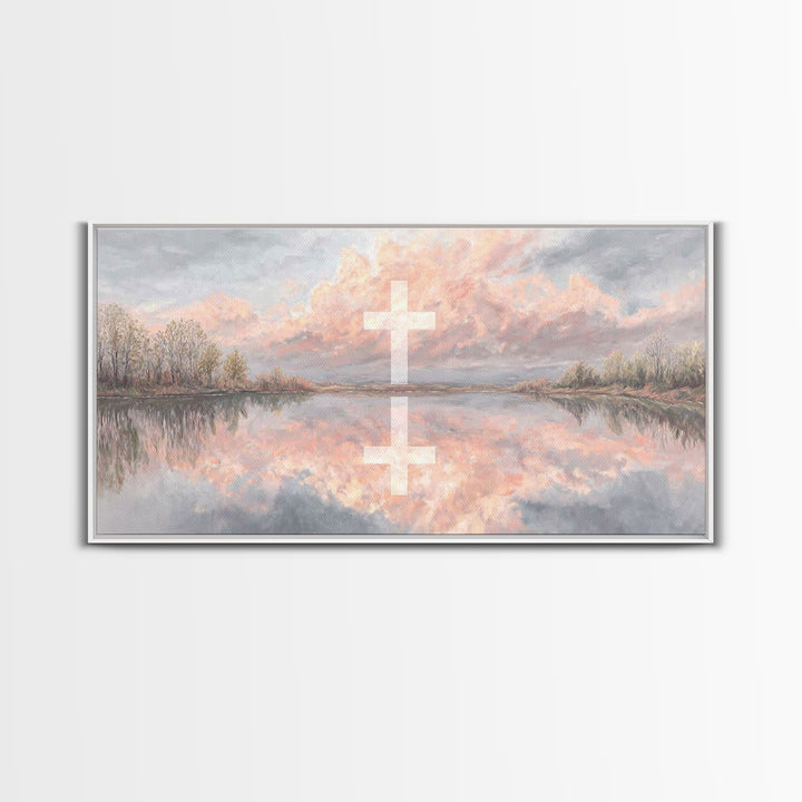 Cross Of Evening, Framed Canvas Print, Christian Art, Christian Wall Art, Christian Painting, Christian Art Canvas, Christian Christmas Art