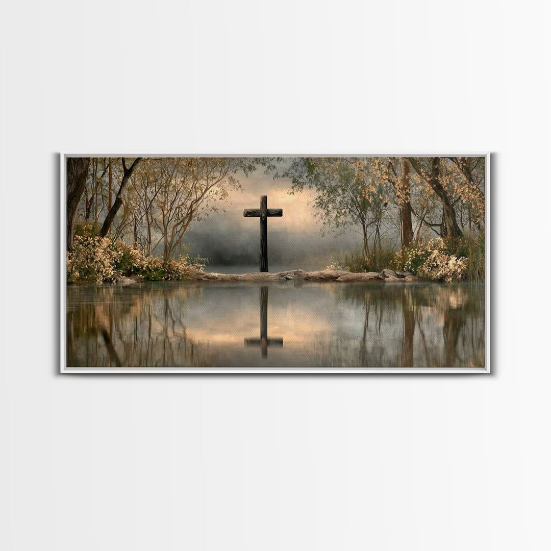 Sacred Cross Shore | Framed Canvas Print | Christian Painting | Christian Art Canvas | Christian Wall Art | Christian Art | Christian Decor