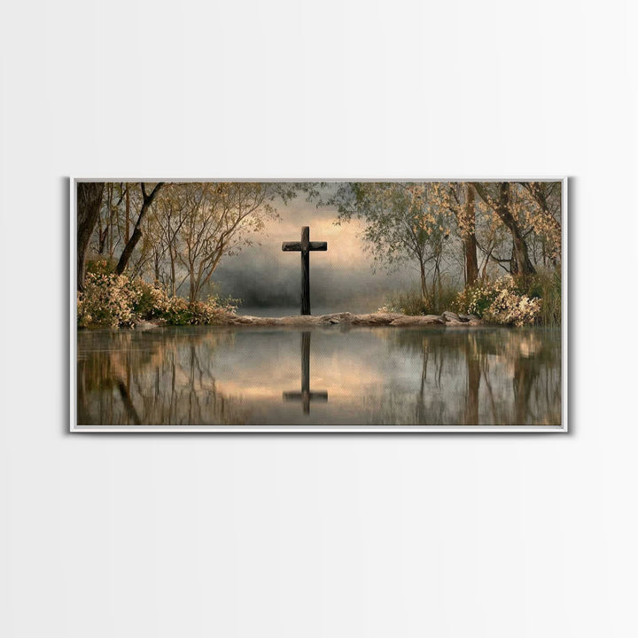 Sacred Cross Shore | Framed Canvas Print | Christian Painting | Christian Art Canvas | Christian Wall Art | Christian Art | Christian Decor