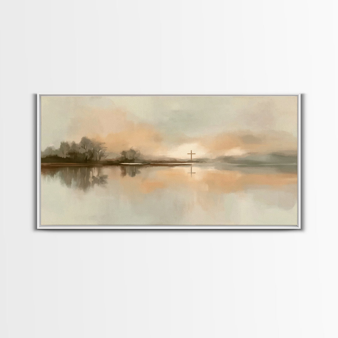 Soft Cross Horizon – Framed Canvas Print – Christian Art – Christian Art Canvas – Christian Wall Art – Christian Painting – Christian Gift