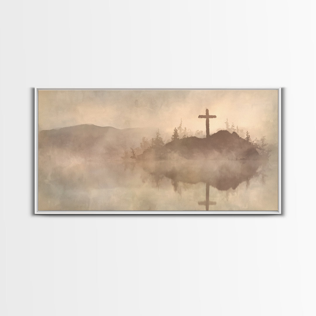 Hilltop Cross – Framed Canvas Print – Christian Wall Art – Christian Art Canvas – Jesus Painting – Christian Christmas Art – Christian Gift