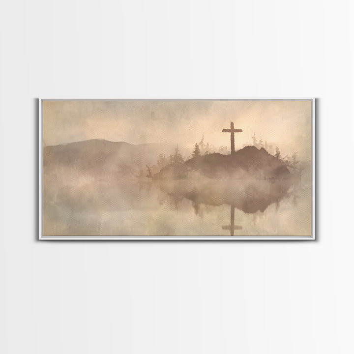 Hilltop Cross – Framed Canvas Print – Christian Wall Art – Christian Art Canvas – Jesus Painting – Christian Christmas Art – Christian Gift
