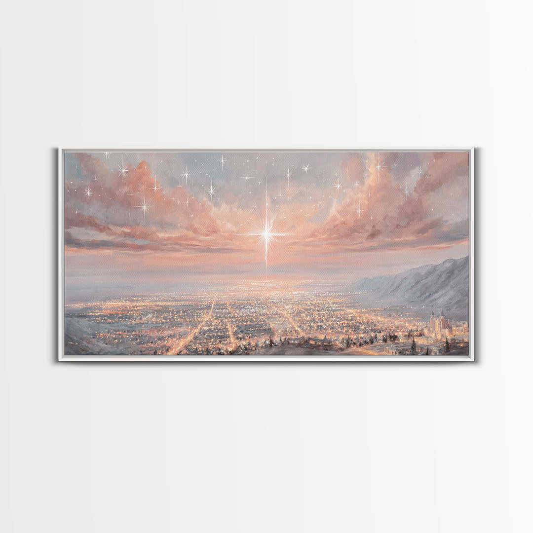 Celestial Dawn Light | Framed Canvas Print | Christian Christmas Art | Christian Art Prints | Christmas Wall Art | Christian Wall Art | Uni