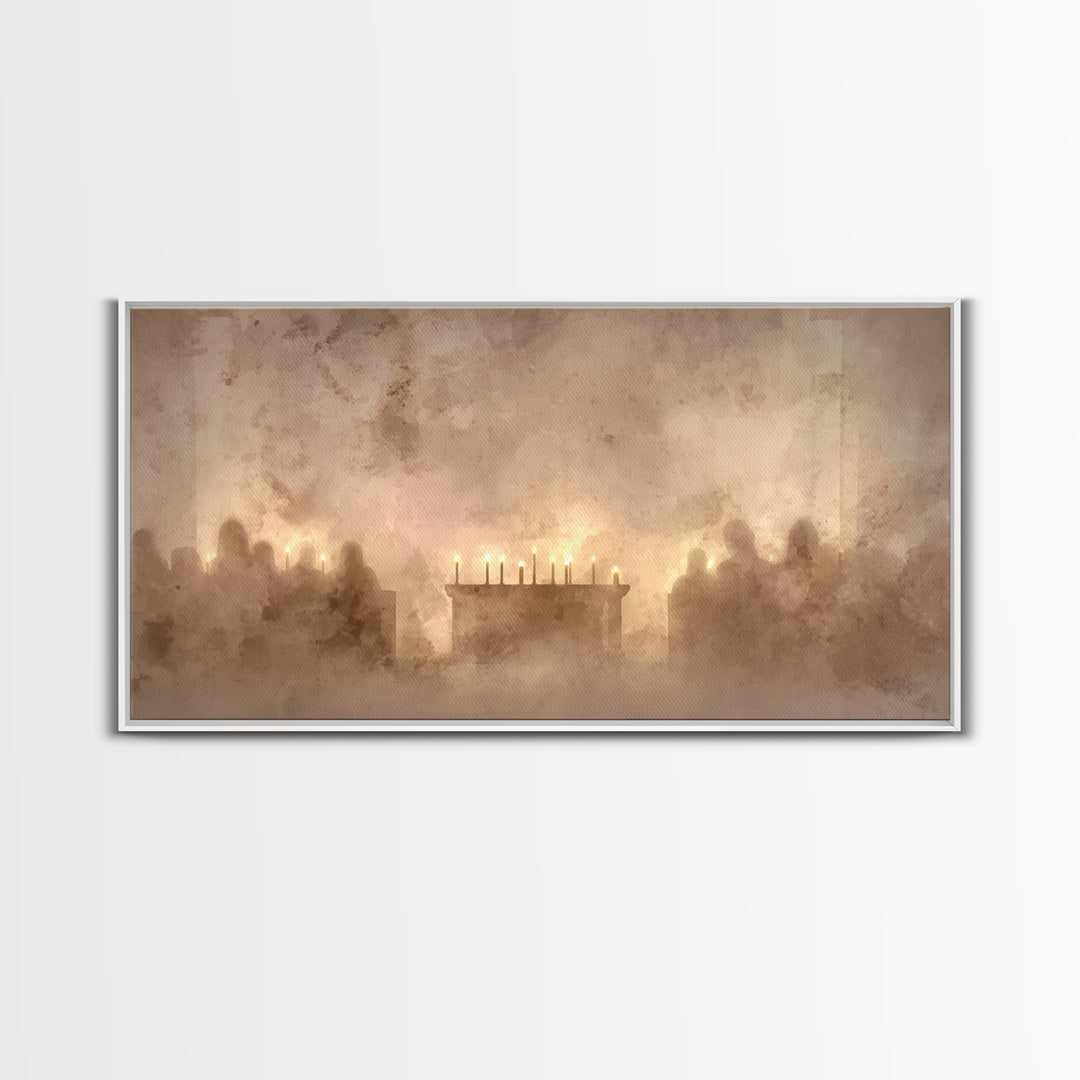 Candlelit Gathering – Framed Canvas Print – Christian Art Canvas – Christian Wall Art – Christmas Art – Jesus Christmas Art – Christian Gif