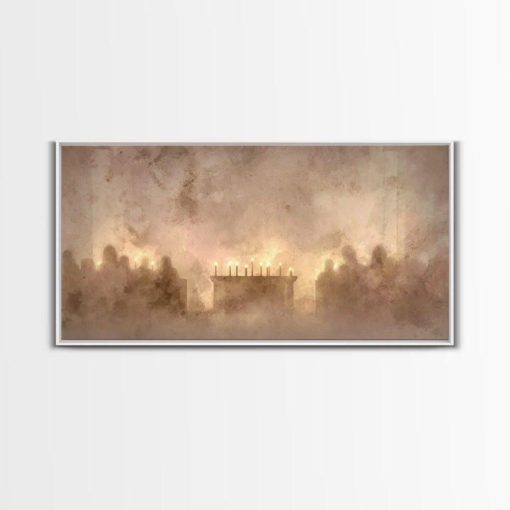 Candlelit Gathering – Framed Canvas Print – Christian Art Canvas – Christian Wall Art – Christmas Art – Jesus Christmas Art – Christian Gif