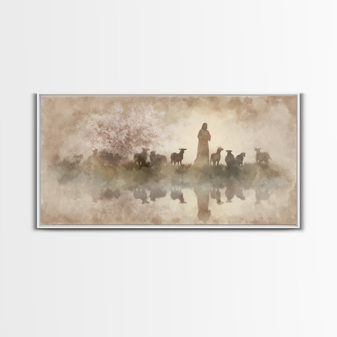 Guiding Shepherd – Framed Canvas Print – Christian Wall Art – Jesus Painting – Christian Art Canvas – Christian Christmas Art – Christian A
