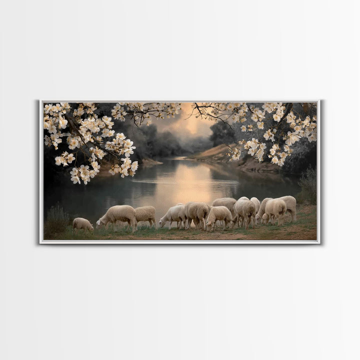 Springtime Flock – Framed Canvas Print – Christian Art Canvas – Christian Wall Art – Christian Decor For Home – Christian Painting – Christ