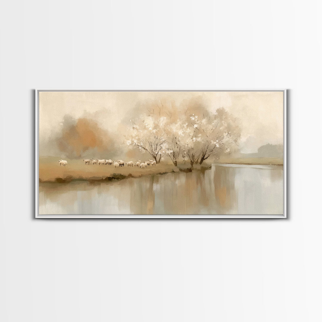 Riverside Peace – Framed Canvas Print – Christian Wall Art – Minimalist Christian Art – Christian Art Canvas – Christian Gift – Christian P