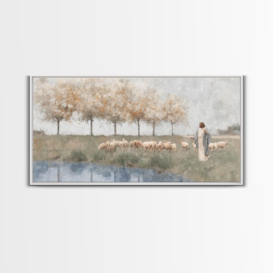 Pasture Of Mercy – Framed Canvas Print – Christian Wall Art – Jesus Painting – Christian Art Canvas – Christian Christmas Art – Christian G