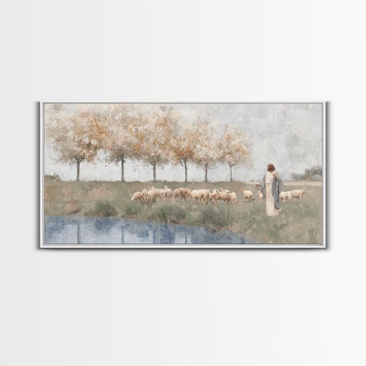 Pasture Of Mercy – Framed Canvas Print – Christian Wall Art – Jesus Painting – Christian Art Canvas – Christian Christmas Art – Christian G