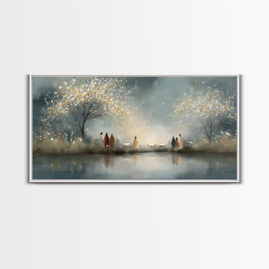 Starry Nativity – Framed Canvas Print – Christian Wall Art – Christian Art Canvas – Christian Christmas Art – Jesus Painting – Christian Ar