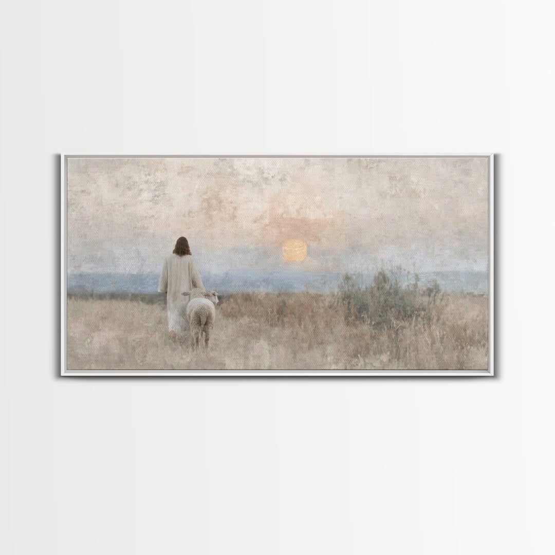 Sunset Shepherd – Framed Canvas Print – Christian Wall Art – Christian Christmas Art – Jesus Painting – Christian Art Canvas – Christian De