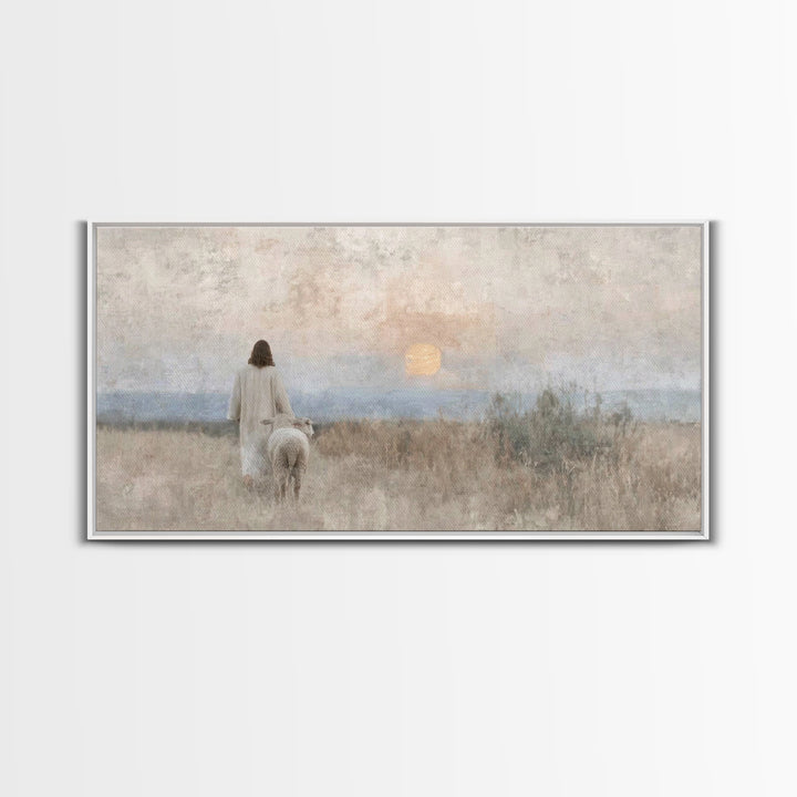 Sunset Shepherd – Framed Canvas Print – Christian Wall Art – Christian Christmas Art – Jesus Painting – Christian Art Canvas – Christian De