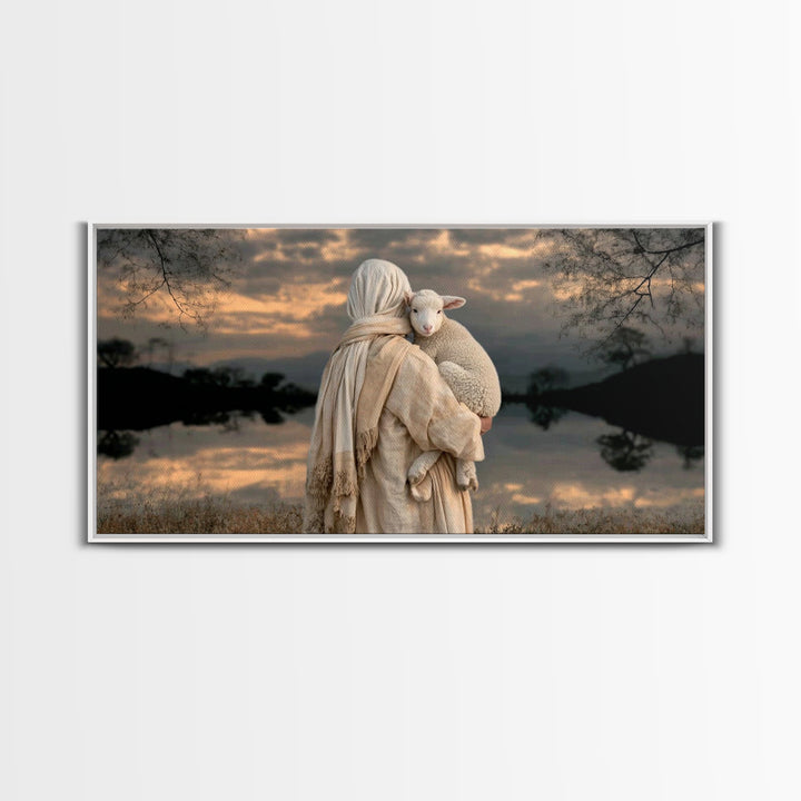 Lamb Of Comfort – Framed Canvas Print – Christian Wall Art – Jesus Painting – Christian Art Canvas – Christian Gift Ideas – Christmas Art