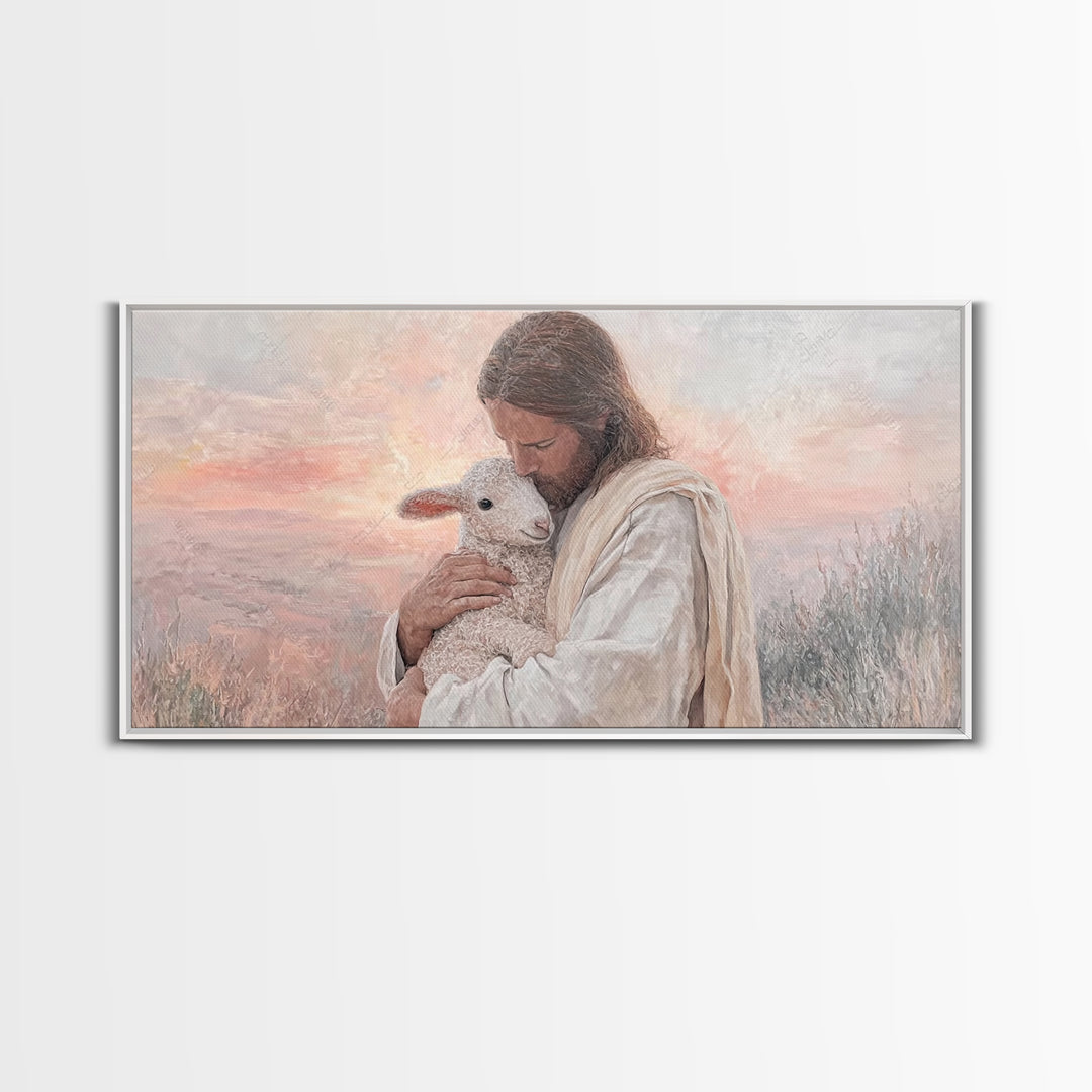 Shepherd's Embrace – Framed Canvas Print – Christian Wall Art – Jesus Painting – Christian Art Canvas – Christian Christmas Art
