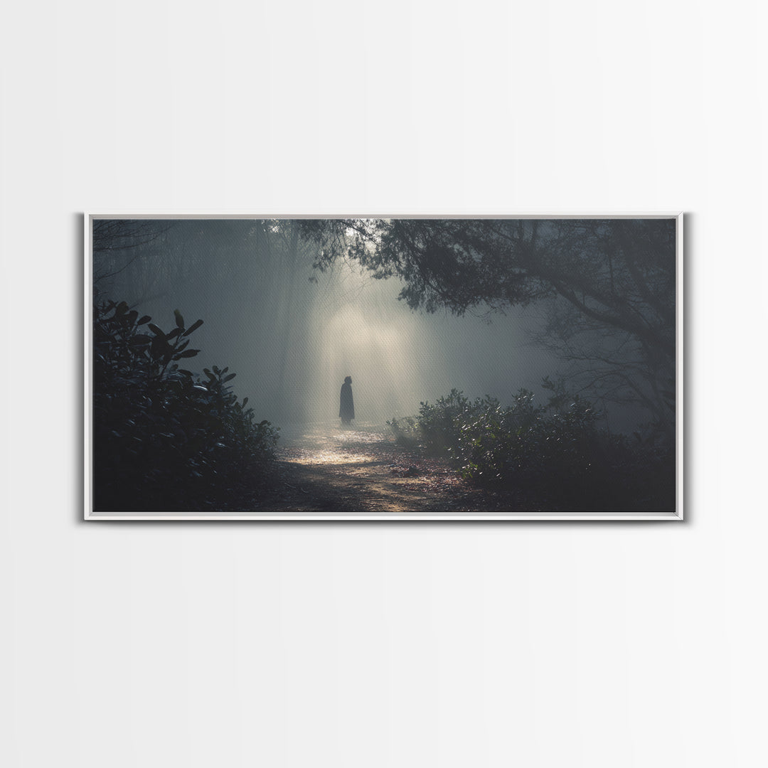 Shadowed Path – Framed Canvas Print – Moody Christian Art – Christian Wall Art – Jesus Painting – Retro Christmas Art