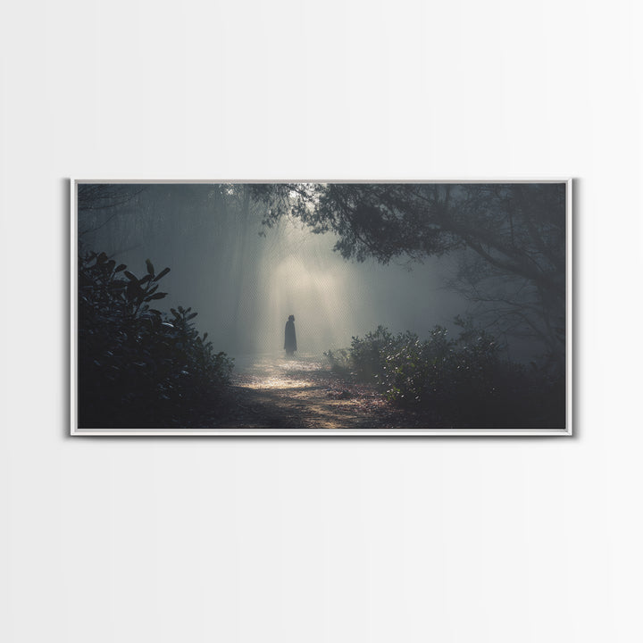 Shadowed Path – Framed Canvas Print – Moody Christian Art – Christian Wall Art – Jesus Painting – Retro Christmas Art