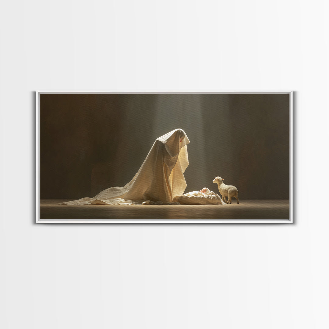 Sacred Adoration – Framed Canvas Print – Christian Art Canvas – Christian Christmas Art – Christian Wall Art – Christian Decor – Jesus Pain