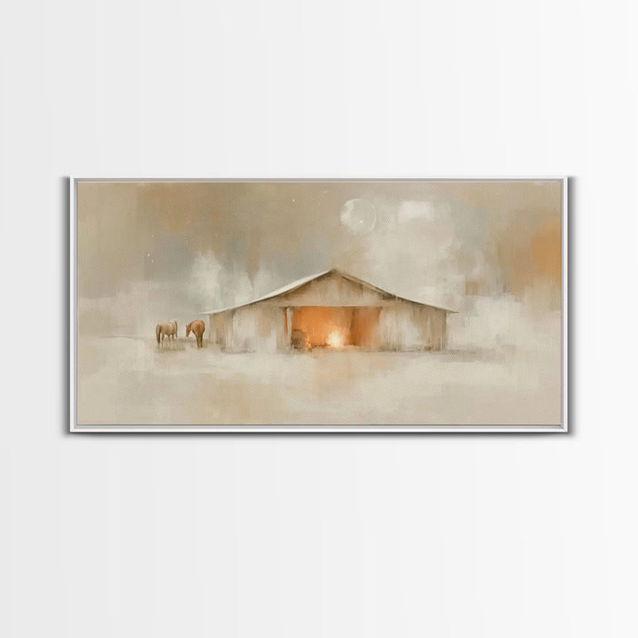 Quiet Manger – Framed Canvas Print – Christian Art Canvas – Christmas Art – Christian Wall Art – Christian Decor – Christian Christmas Art