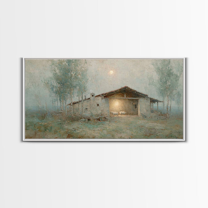 Midnight Stable – Framed Canvas Print – Christian Wall Art – Christian Decor – Christian Art Canvas – Christian Christmas Art – Christmas A