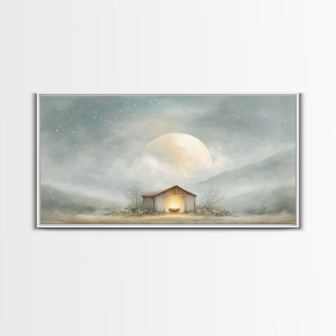 Moonlit Nativity Peace – Framed Canvas Print – Christian Wall Art – Christian Art Canvas – Christmas Art – Christian Christmas Art – Christ