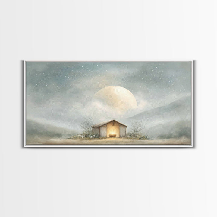 Moonlit Nativity Peace – Framed Canvas Print – Christian Wall Art – Christian Art Canvas – Christmas Art – Christian Christmas Art – Christ