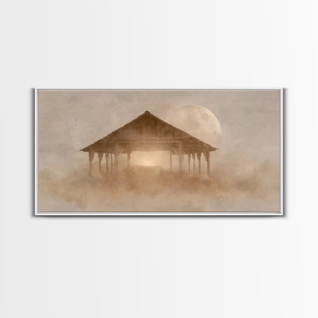 Holy Night Shelter – Framed Canvas Print – Christian Christmas Art – Christian Art Canvas – Christian Wall Art – Christmas Art – Christian