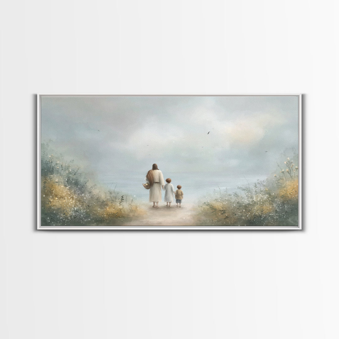 Peaceful Shore Path – Framed Canvas Print – Christian Art – Christian Art Canvas – Christian Wall Art – Jesus Painting – Christian Gift