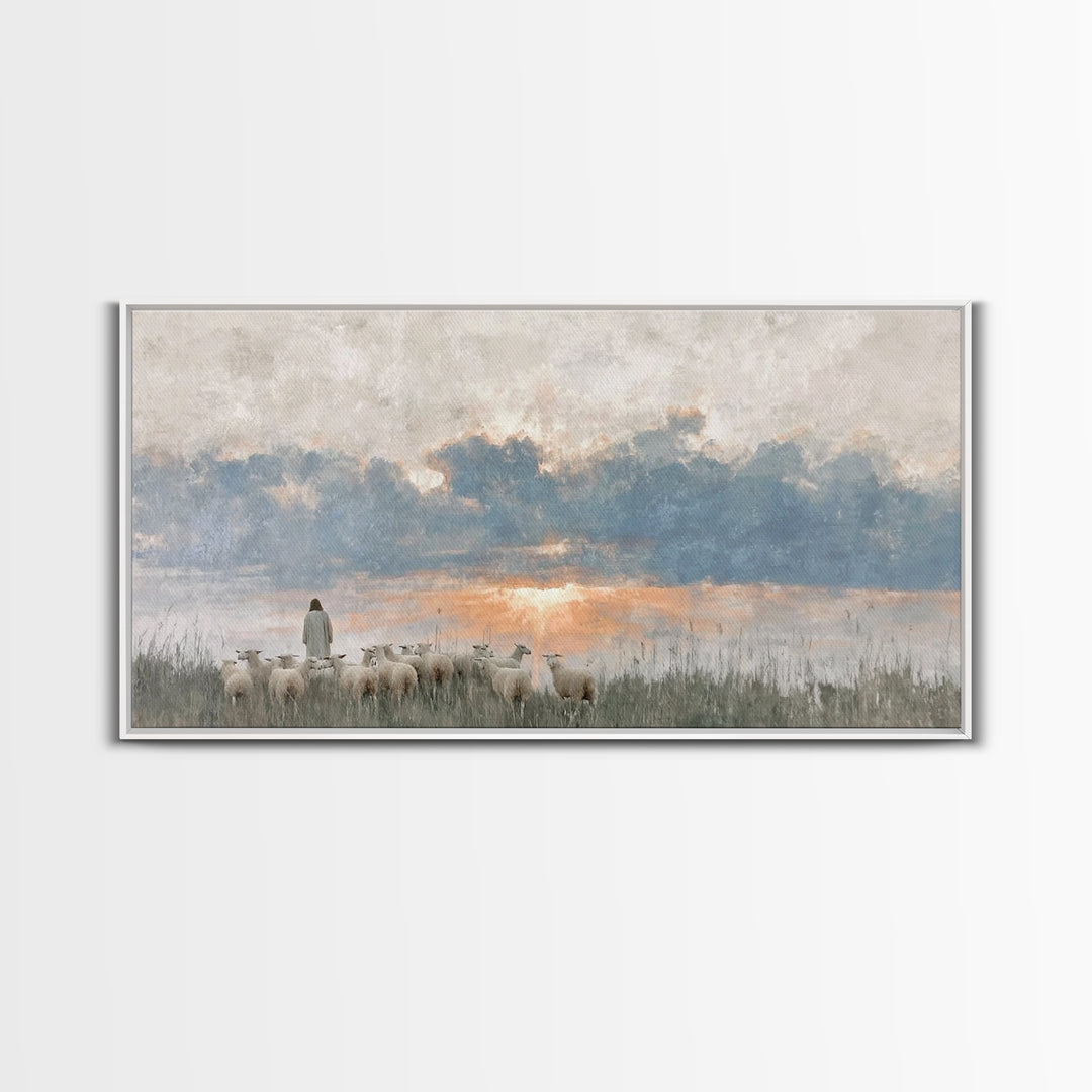 Dawn Of The Flock – Framed Canvas Print – Vintage Christian Art – Christian Wall Art – Christian Art Canvas – Jesus Painting – Christian Ch