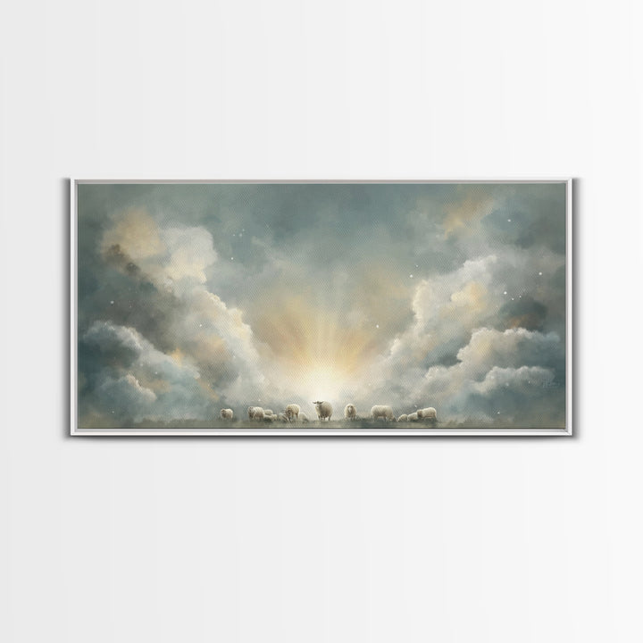 Shepherd’s Dawn Peace – Framed Canvas Print – Christian Art Canvas – Christian Wall Art – Christian Painting – Subtle Christian Art – Chris